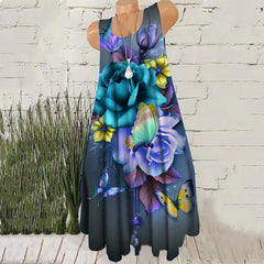 Vestido corto informal de verano para mujer, sin mangas, con estampado floral, color vino tinto, estilo urbano 