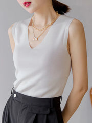 Camisetas de tirantes de punto de verano para mujer, camisetas finas para mujer, camisetas básicas informales, camisetas con cuello en V, camisetas sin mangas para mujer