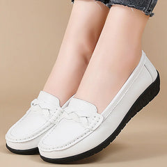 Zapatos planos informales sin cordones para mujer, mocasines de piel suave, 2025, calzado blanco 