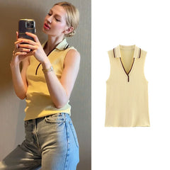Tops de mujer Verano 2025 Nuevo Chic Retro Elástico Delgado Elegante Camiseta sin mangas Moda urbana para mujeres Jóvenes Estudiantes Tops