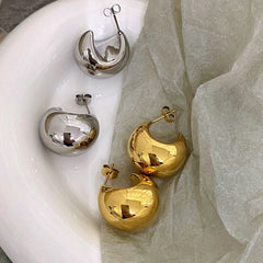 Europe and America New Minimalist Earrings for Women Metal Glossy C-Shaped Earrings Statement Jewelry Gift
