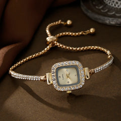 Relojes de moda con diamantes de imitación cuadrados para mujer, pulsera de cuarzo, reloj para mujer 