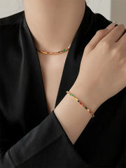2025 Luxury Design Colorful Zircon Chain Necklace Bracelet Jewelry Sets Korean Fashion Accessories Exquisite Gift for Womens
