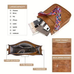 Bolso bandolera de piel vegana con correa de guitarra ajustable para mujer, 2 unidades, tipo hobo, tipo cubo 